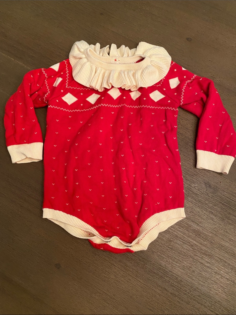 Red Knit Ruffle Collar One-Piece for Kids